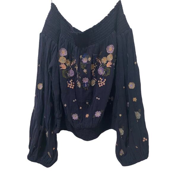 Free People Saachi Smocked Embroidered Off-the-Shoulder Top - Picture 3 of 4